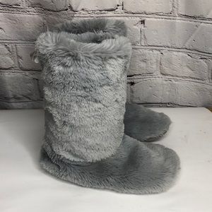 Women's LC Lauren Conrad Allover Tipped Faux Fur Boot Slippers - Gray - 5/6